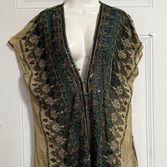 Soft Surroundings V-Neck Tunic SZ Large Beaded Sequins Colorful - Picture 1 of 8